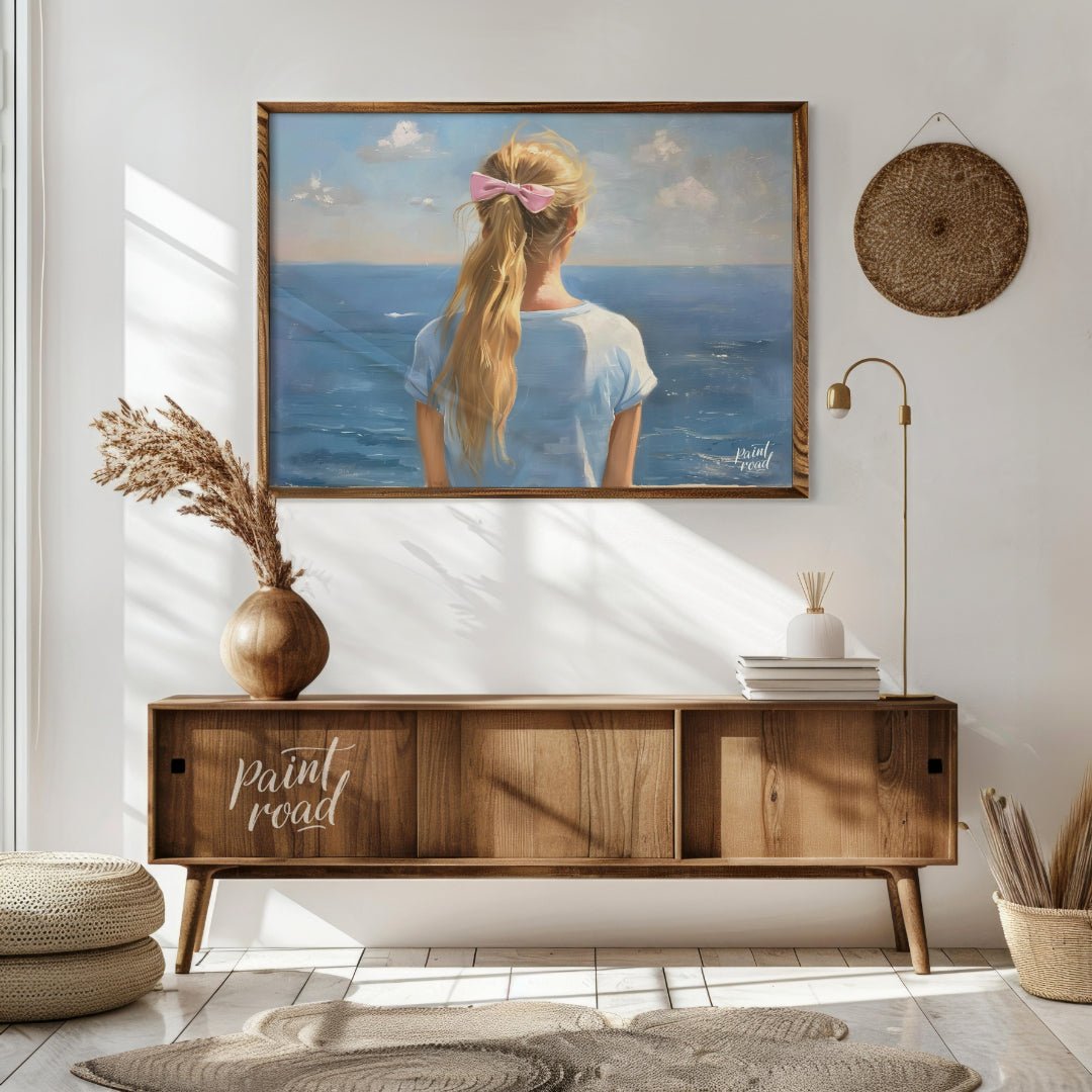 Seaside Serenity captures a tranquil moment of quiet reflection as a young woman gazes out at the e… for living room