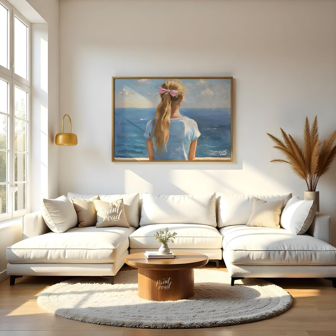 Seaside Serenity captures a tranquil moment of quiet reflection as a young woman gazes out at the e… for living room