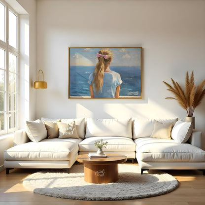 Seaside Serenity captures a tranquil moment of quiet reflection as a young woman gazes out at the e… for living room