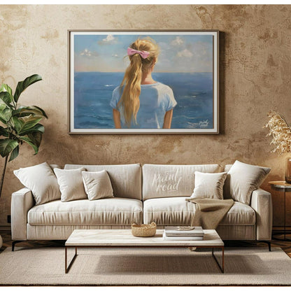 Seaside Serenity captures a tranquil moment of quiet reflection as a young woman gazes out at the e… for living room