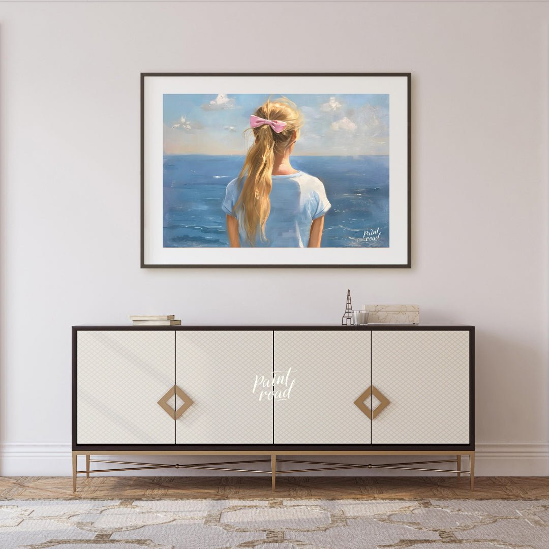 Seaside Serenity captures a tranquil moment of quiet reflection as a young woman gazes out at the e… for living room