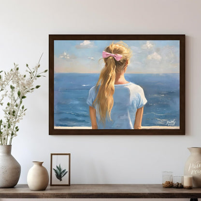 Seaside Serenity captures a tranquil moment of quiet reflection as a young woman gazes out at the e… for living room