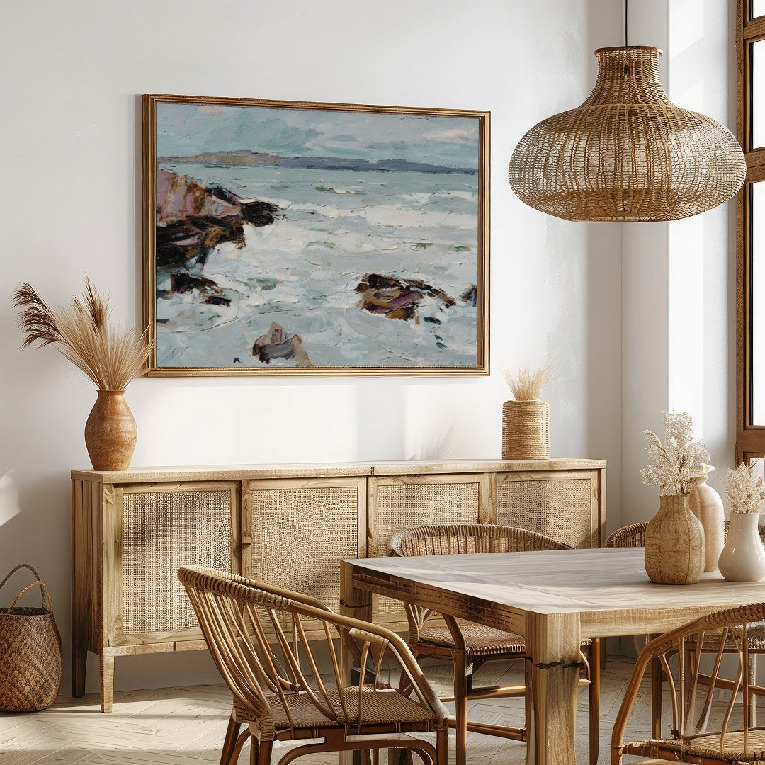 Immerse yourself in the tranquility of nature with this exquisite impressionist landscape capturing for Dining