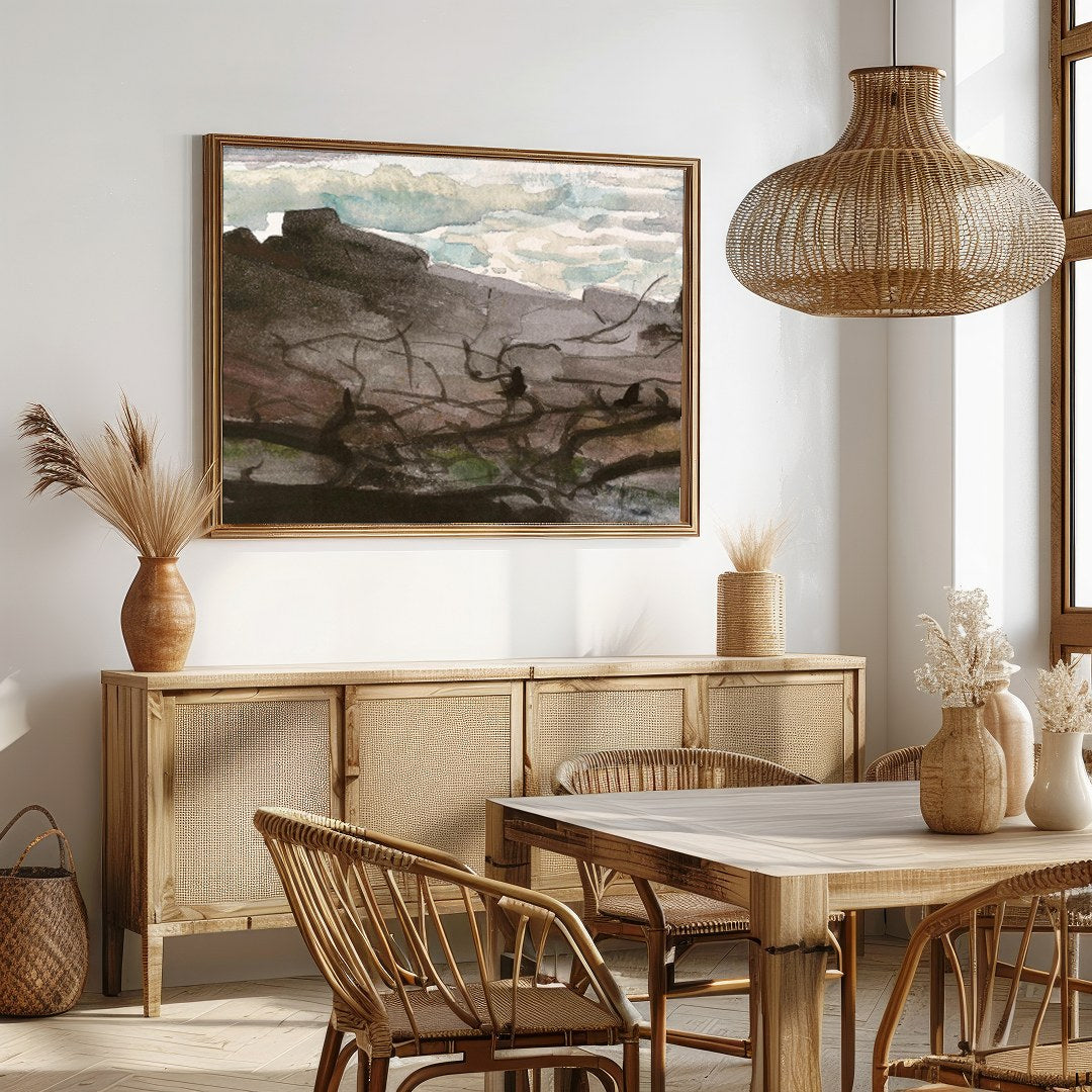 Capture the tranquil essence of the coast with this beautiful watercolor depiction. Rich, flowing for Dining