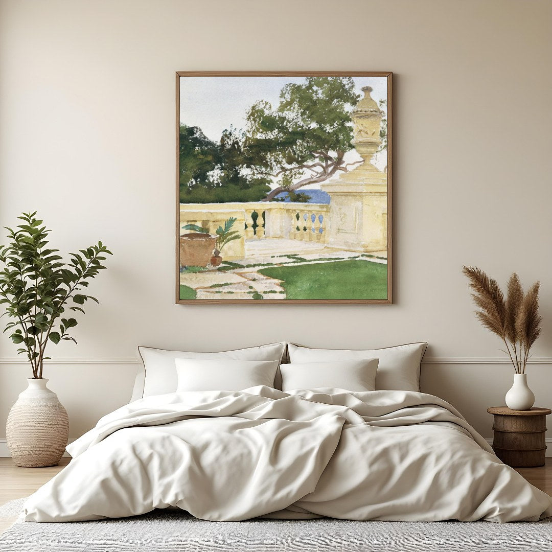 Immerse yourself in the serene beauty of a coastal retreat with this stunning watercolor painting. for Bedroom