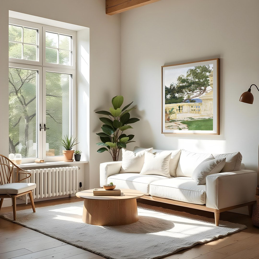 Immerse yourself in the serene beauty of a coastal retreat with this stunning watercolor painting. for Living Room
