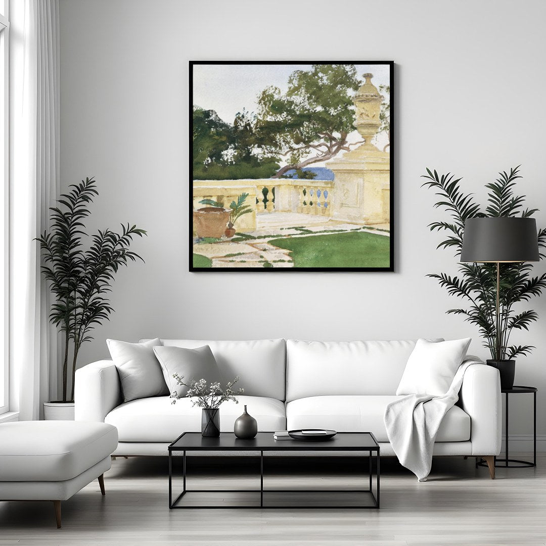 Immerse yourself in the serene beauty of a coastal retreat with this stunning watercolor painting. for Sitting Area