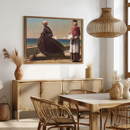 Immerse yourself in the serene charm of seaside life with this evocative artwork. Featuring a for Dining