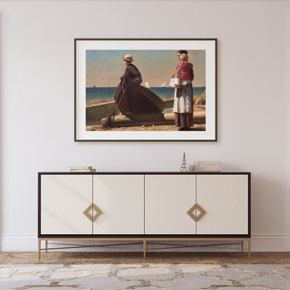 Immerse yourself in the serene charm of seaside life with this evocative artwork. Featuring a for Foyer