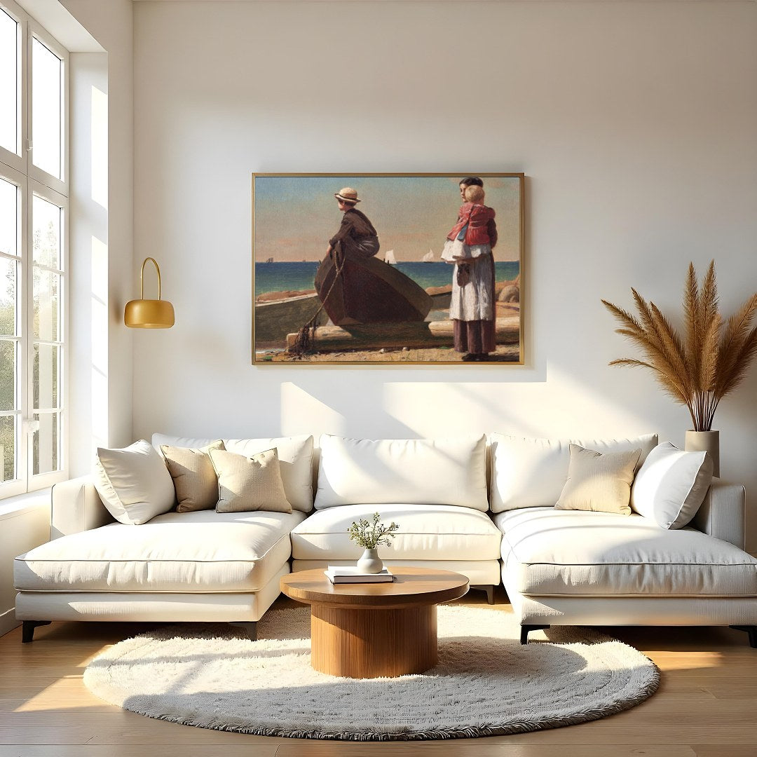 Immerse yourself in the serene charm of seaside life with this evocative artwork. Featuring a for Living Room