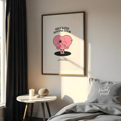 "Self Love Heart" features a charming, retro-inspired illustration of a pink heart with a playful f… for bedroom