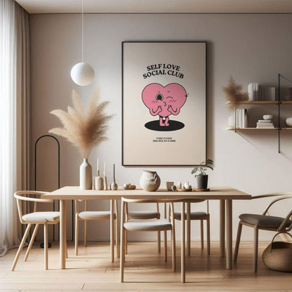 "Self Love Heart" features a charming, retro-inspired illustration of a pink heart with a playful f… for dining room