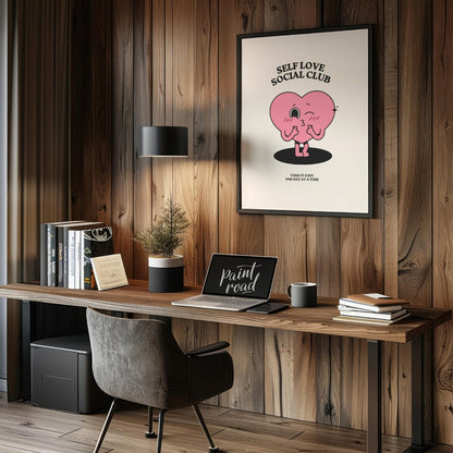 "Self Love Heart" features a charming, retro-inspired illustration of a pink heart with a playful f… for office