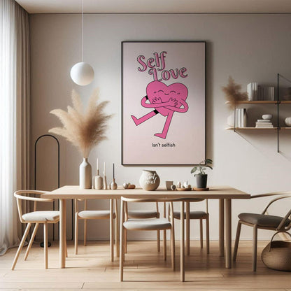 This charming and uplifting poster features a delightful illustration of a pink heart character emb… for dining room