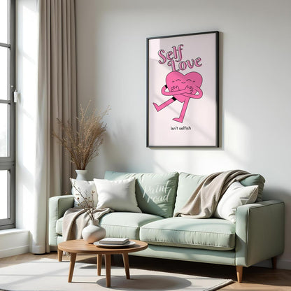 This charming and uplifting poster features a delightful illustration of a pink heart character emb… for living room