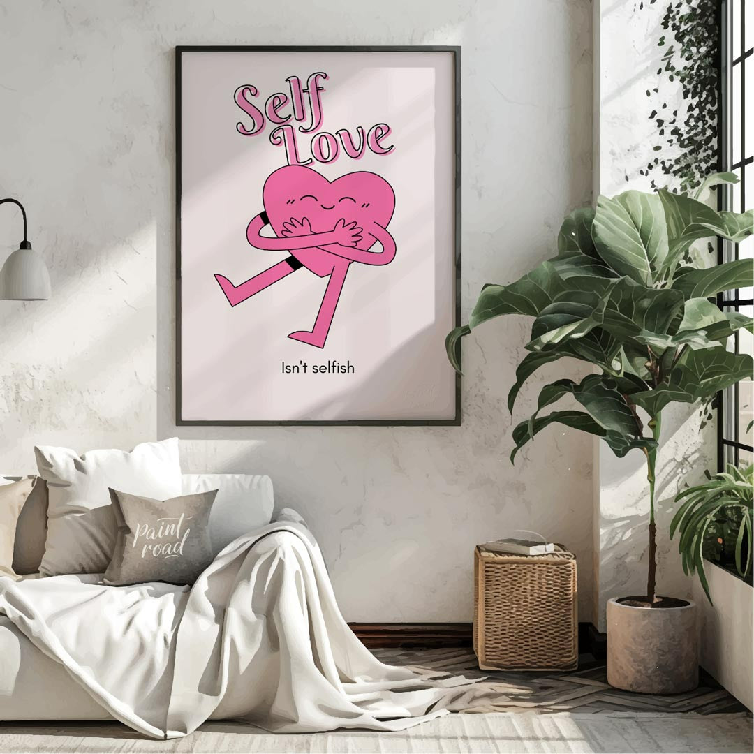 This charming and uplifting poster features a delightful illustration of a pink heart character emb… for living room