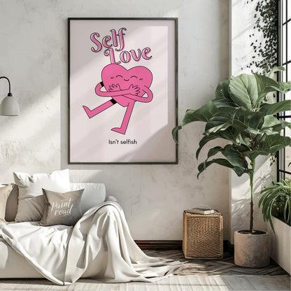 This charming and uplifting poster features a delightful illustration of a pink heart character emb… for living room