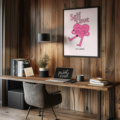 This charming and uplifting poster features a delightful illustration of a pink heart character emb… for office