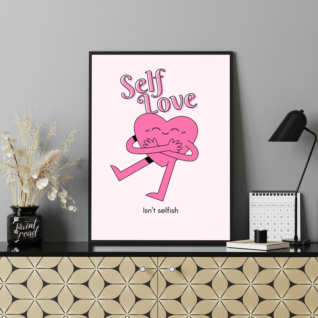 This charming and uplifting poster features a delightful illustration of a pink heart character emb… for office