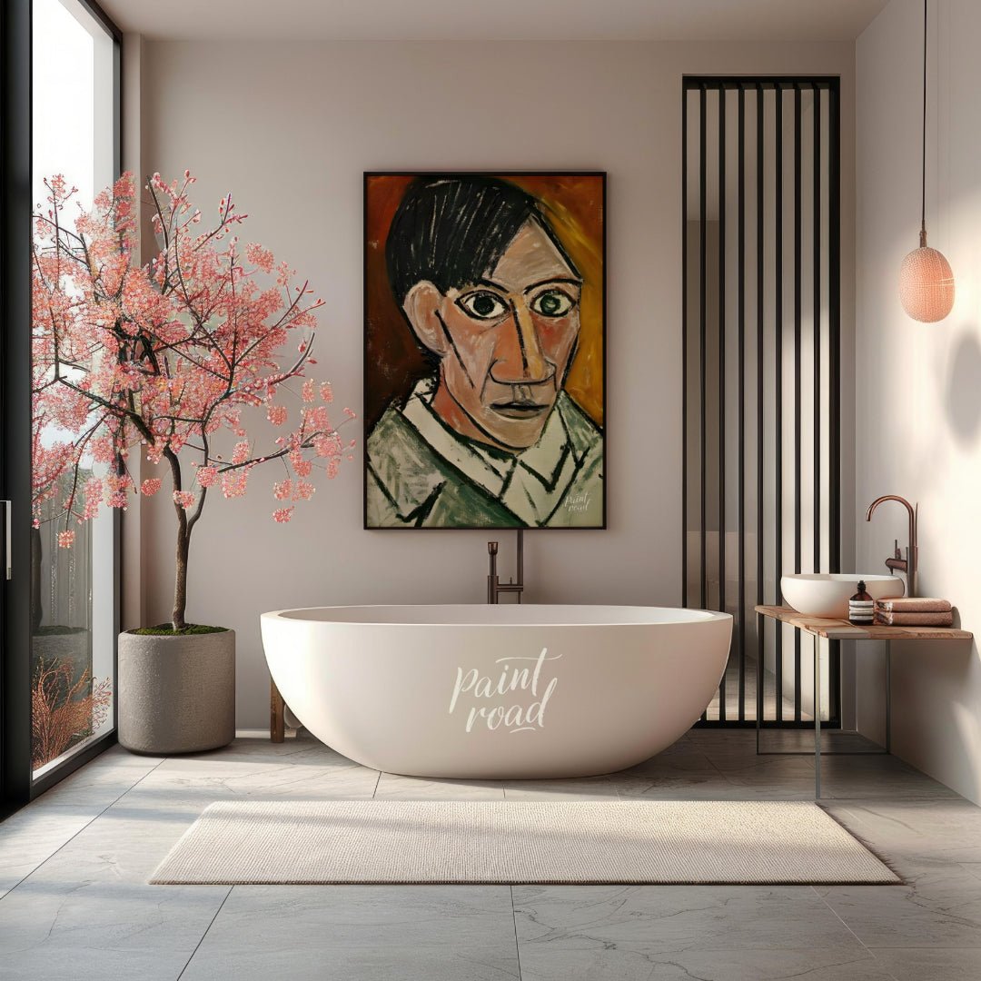This stark and powerful “Self-Portrait” by Pablo Picasso, painted in 1907, is a pivotal work that m… for bathroom