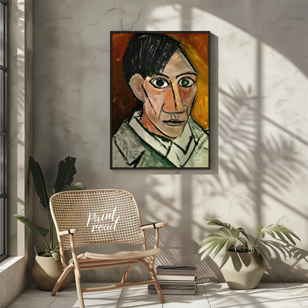 This stark and powerful “Self-Portrait” by Pablo Picasso, painted in 1907, is a pivotal work that m… for living room