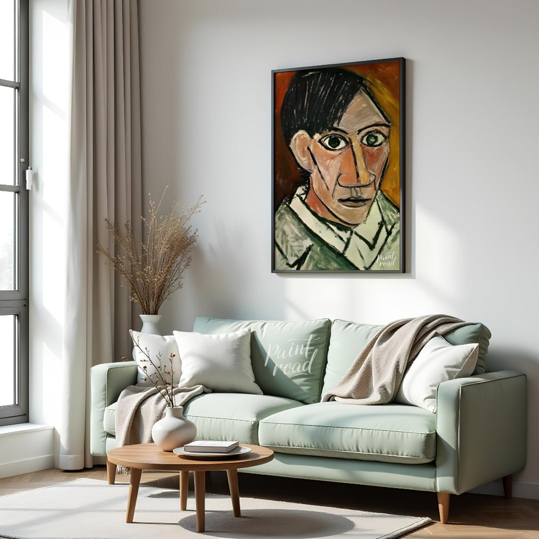 This stark and powerful “Self-Portrait” by Pablo Picasso, painted in 1907, is a pivotal work that m… for living room
