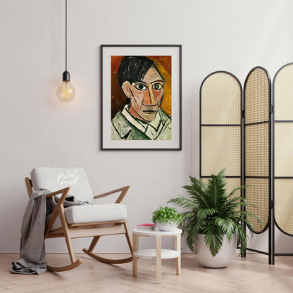 This stark and powerful “Self-Portrait” by Pablo Picasso, painted in 1907, is a pivotal work that m… for living room