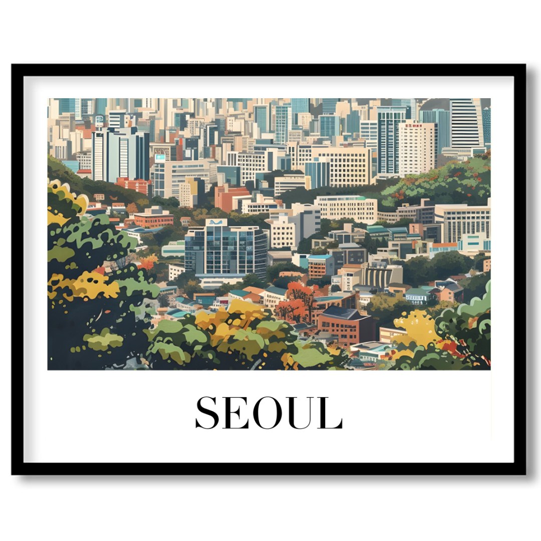 Embrace the tranquility of the cityscape with 'Seoul Skyline Serenity.' This captivating artwork for decor