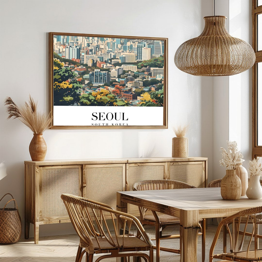 Embrace the tranquility of the cityscape with 'Seoul Skyline Serenity.' This captivating artwork for Dining