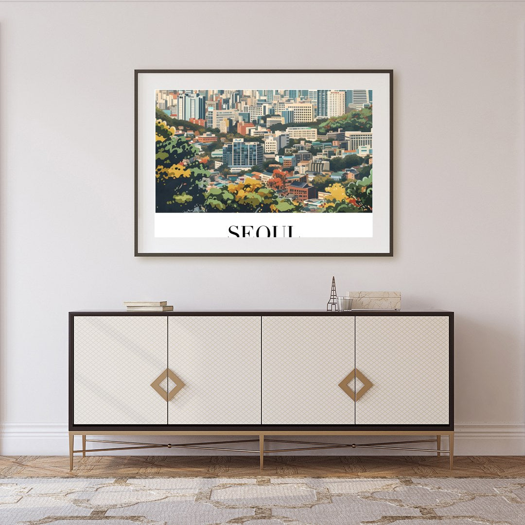 Embrace the tranquility of the cityscape with 'Seoul Skyline Serenity.' This captivating artwork for Foyer