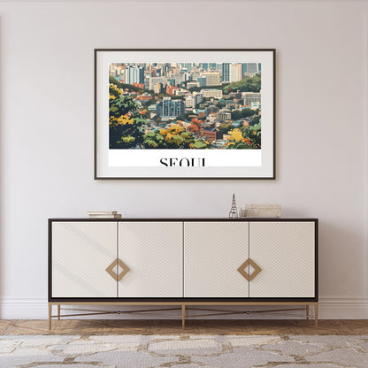 Embrace the tranquility of the cityscape with 'Seoul Skyline Serenity.' This captivating artwork for Foyer