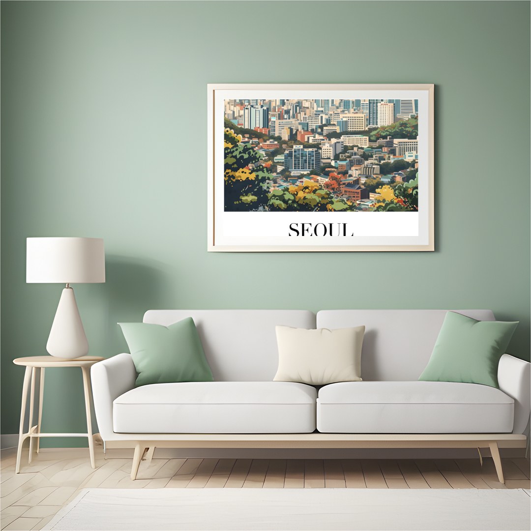Embrace the tranquility of the cityscape with 'Seoul Skyline Serenity.' This captivating artwork for Hall