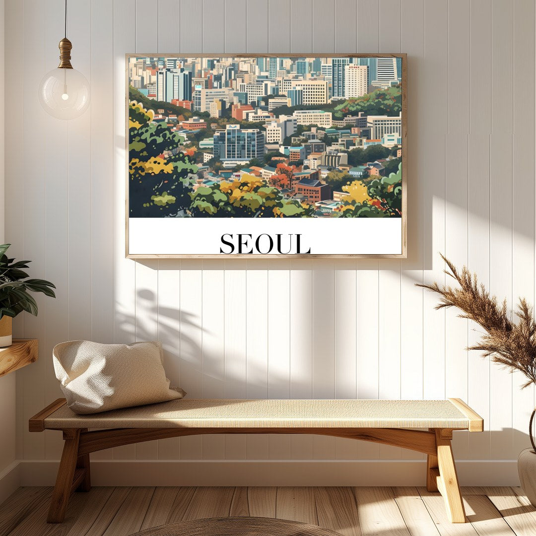 Embrace the tranquility of the cityscape with 'Seoul Skyline Serenity.' This captivating artwork for Hallway
