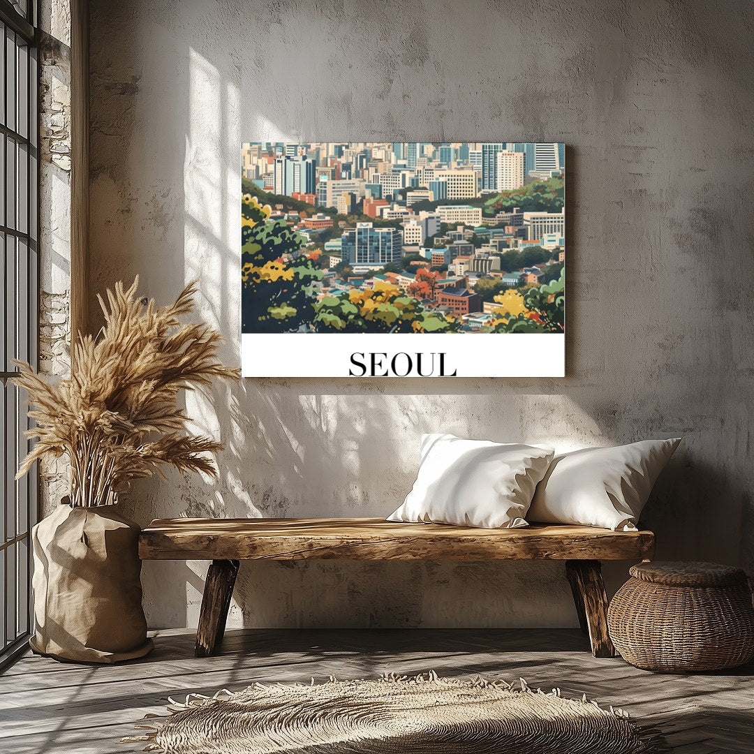Embrace the tranquility of the cityscape with 'Seoul Skyline Serenity.' This captivating artwork for Veranda