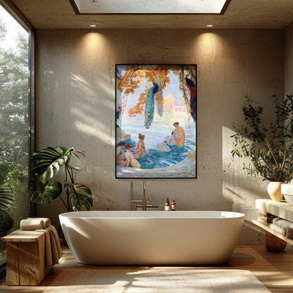 Immerse yourself in the serene beauty of this exquisite artwork, capturing a moment of tranquility for Bathroom