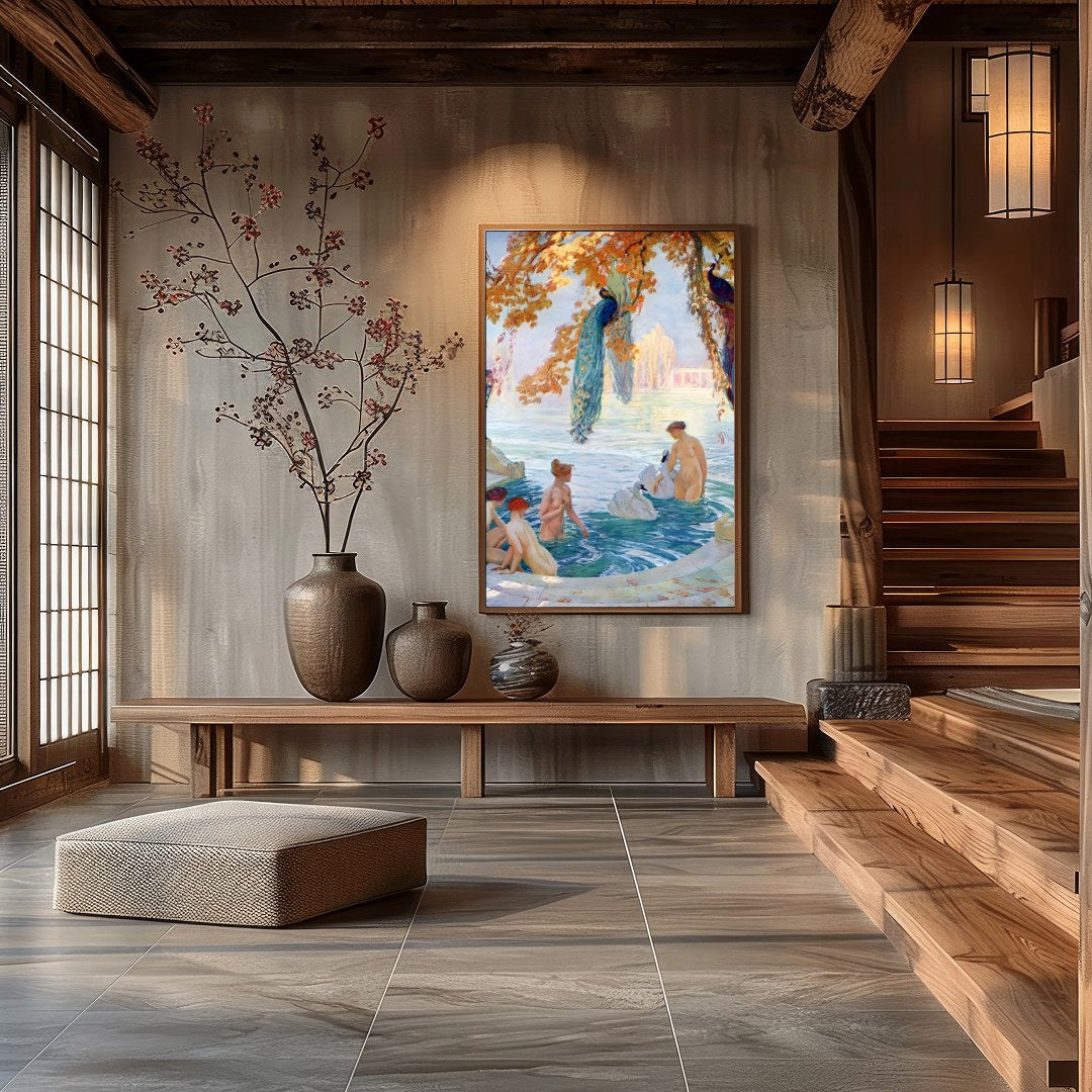 Immerse yourself in the serene beauty of this exquisite artwork, capturing a moment of tranquility for Hall