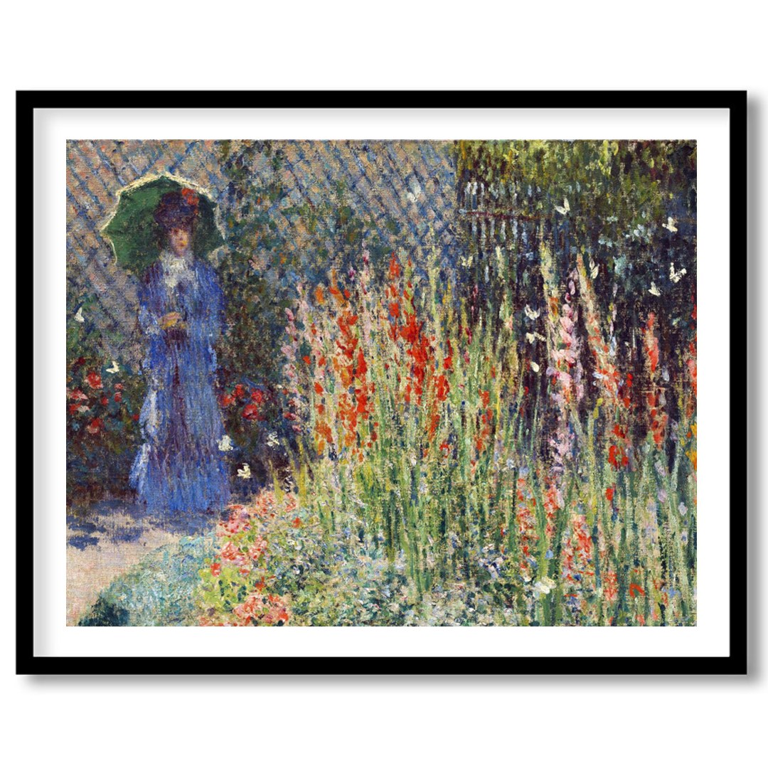 Immerse yourself in the tranquil beauty of a sunlit garden in full bloom. This exquisite artwork for abode