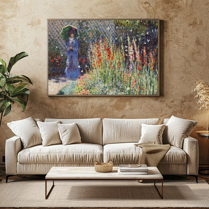 Immerse yourself in the tranquil beauty of a sunlit garden in full bloom. This exquisite artwork for Family Room