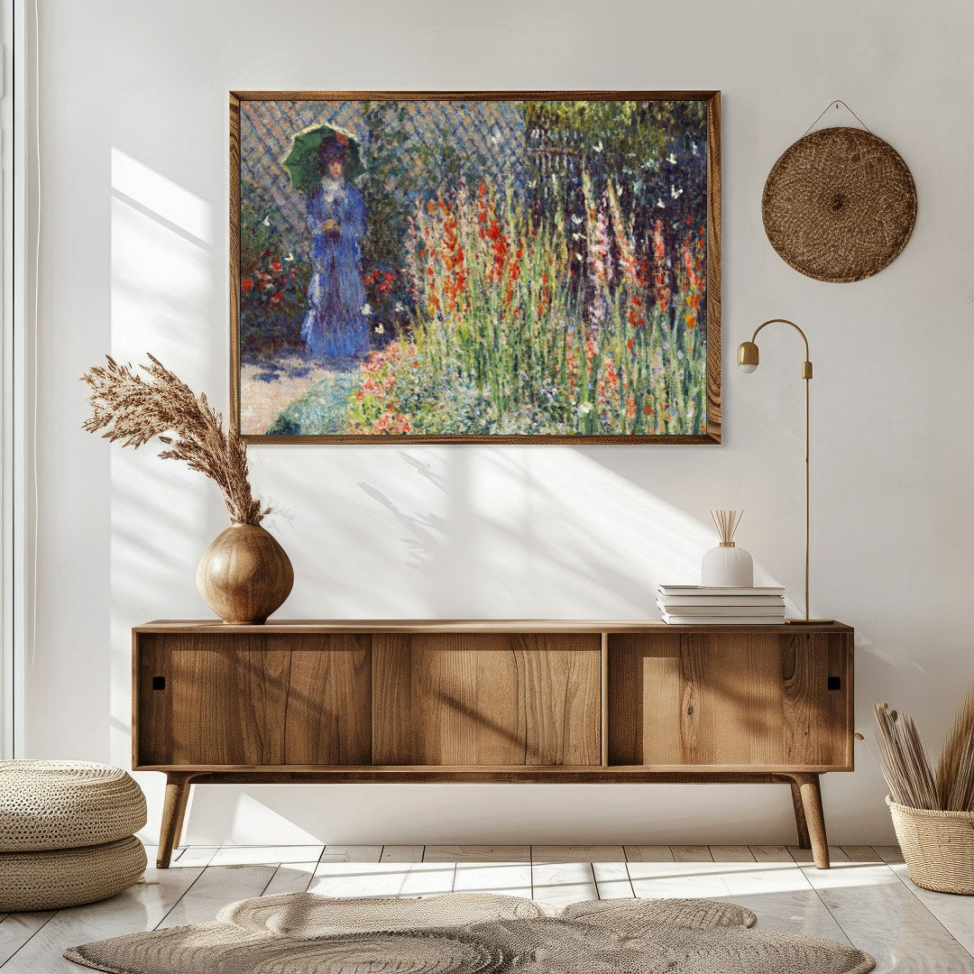 Immerse yourself in the tranquil beauty of a sunlit garden in full bloom. This exquisite artwork for Sitting Area