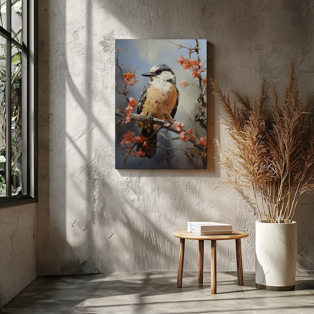 Enchant your space with 'Serenade of the Spring Bird,' a captivating artwork capturing a bird for Entrance