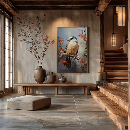 Enchant your space with 'Serenade of the Spring Bird,' a captivating artwork capturing a bird for Hall