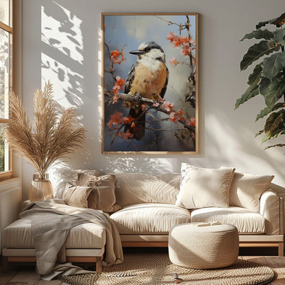 Enchant your space with 'Serenade of the Spring Bird,' a captivating artwork capturing a bird for Sitting Area