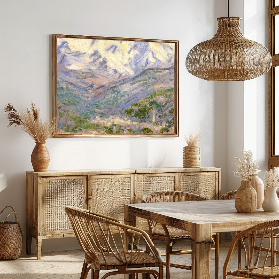 Capture the serene majesty of mountain ranges with this timeless landscape artwork. The piece for Dining