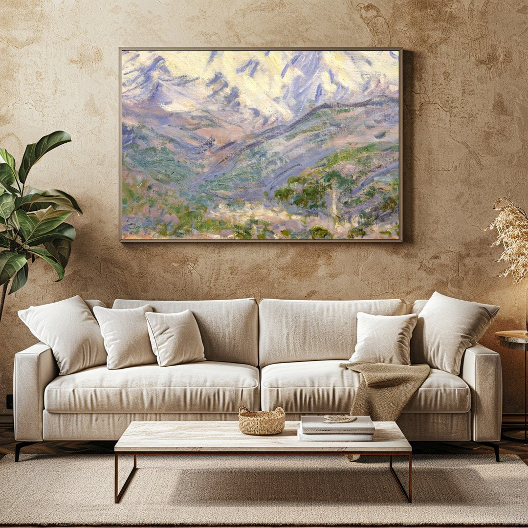 Capture the serene majesty of mountain ranges with this timeless landscape artwork. The piece for Family Room