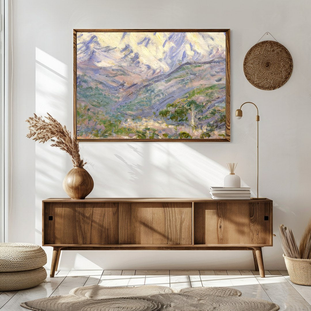 Capture the serene majesty of mountain ranges with this timeless landscape artwork. The piece for Sitting Area