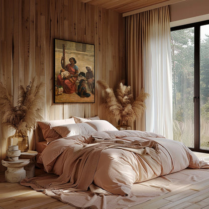 This captivating artwork captures a vivid street scene, blending rich cultural heritage with for Bedroom