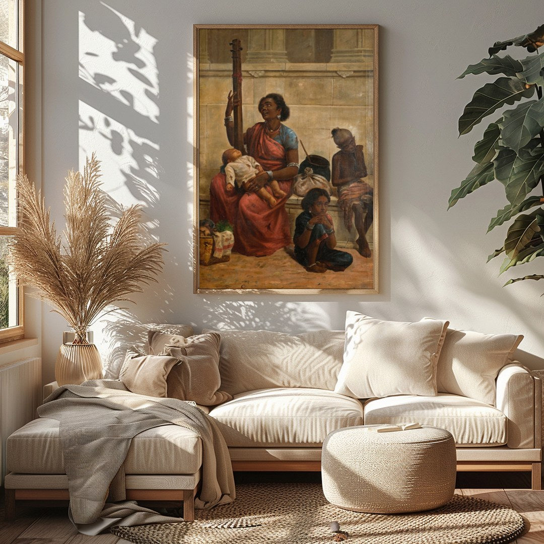 This captivating artwork captures a vivid street scene, blending rich cultural heritage with for Sitting Area