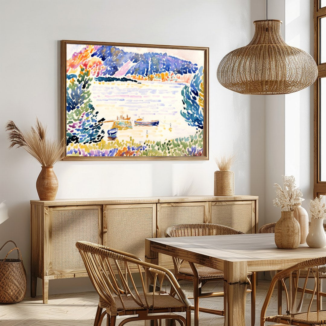 Immerse yourself in the sweeping brushstrokes and vibrant palette of this stunning watercolor for Dining