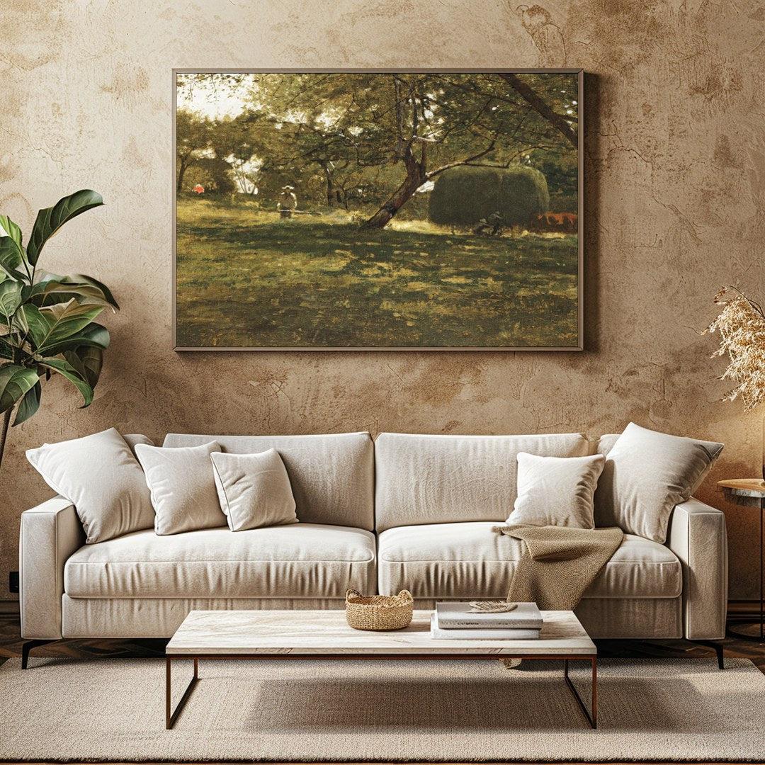 This captivating artwork captures a peaceful afternoon in the countryside, where light filters for Family Room