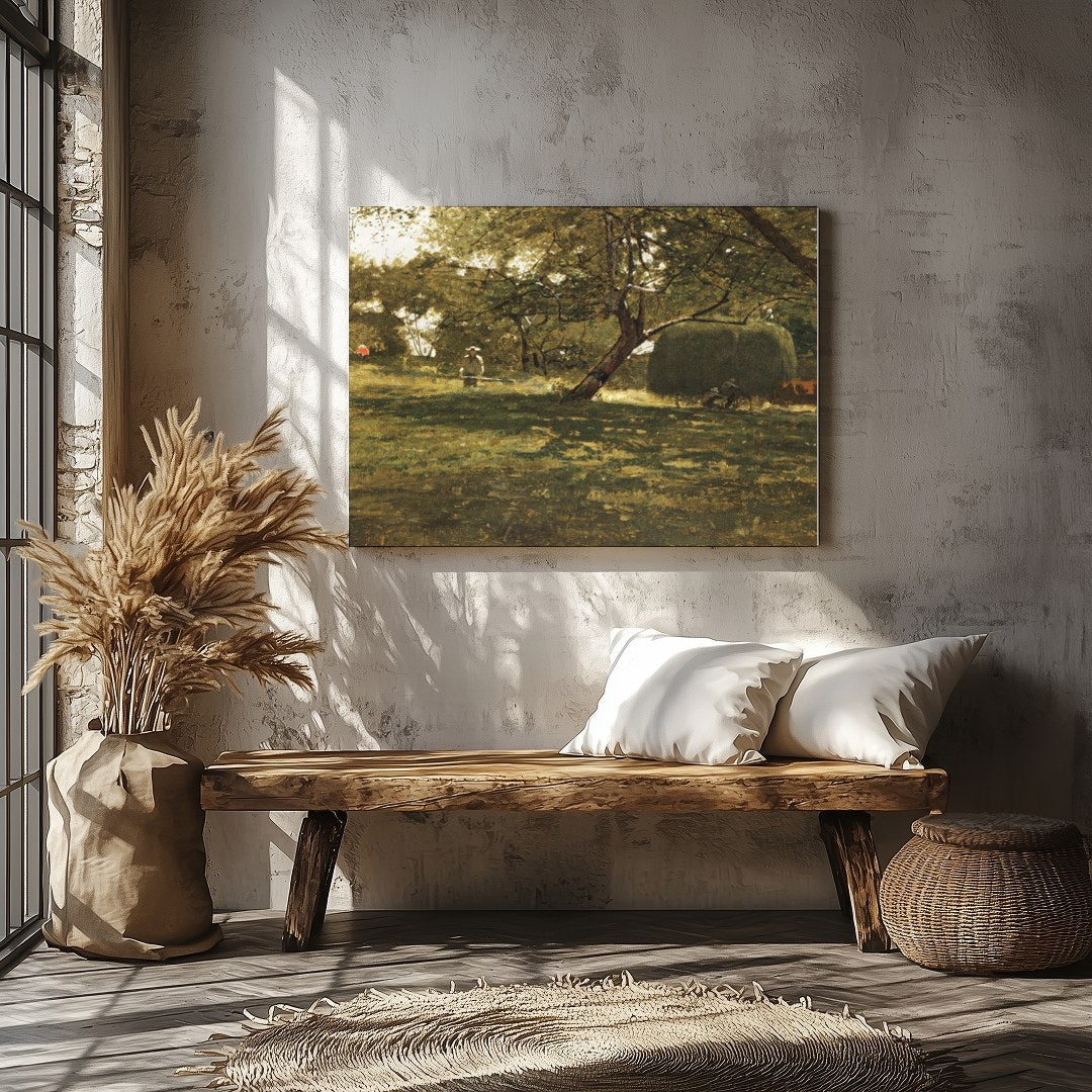 This captivating artwork captures a peaceful afternoon in the countryside, where light filters for Veranda